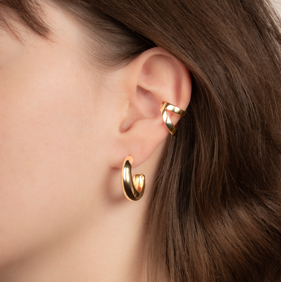 Bague d'oreille à deux anneaux épaisse en plaqué or