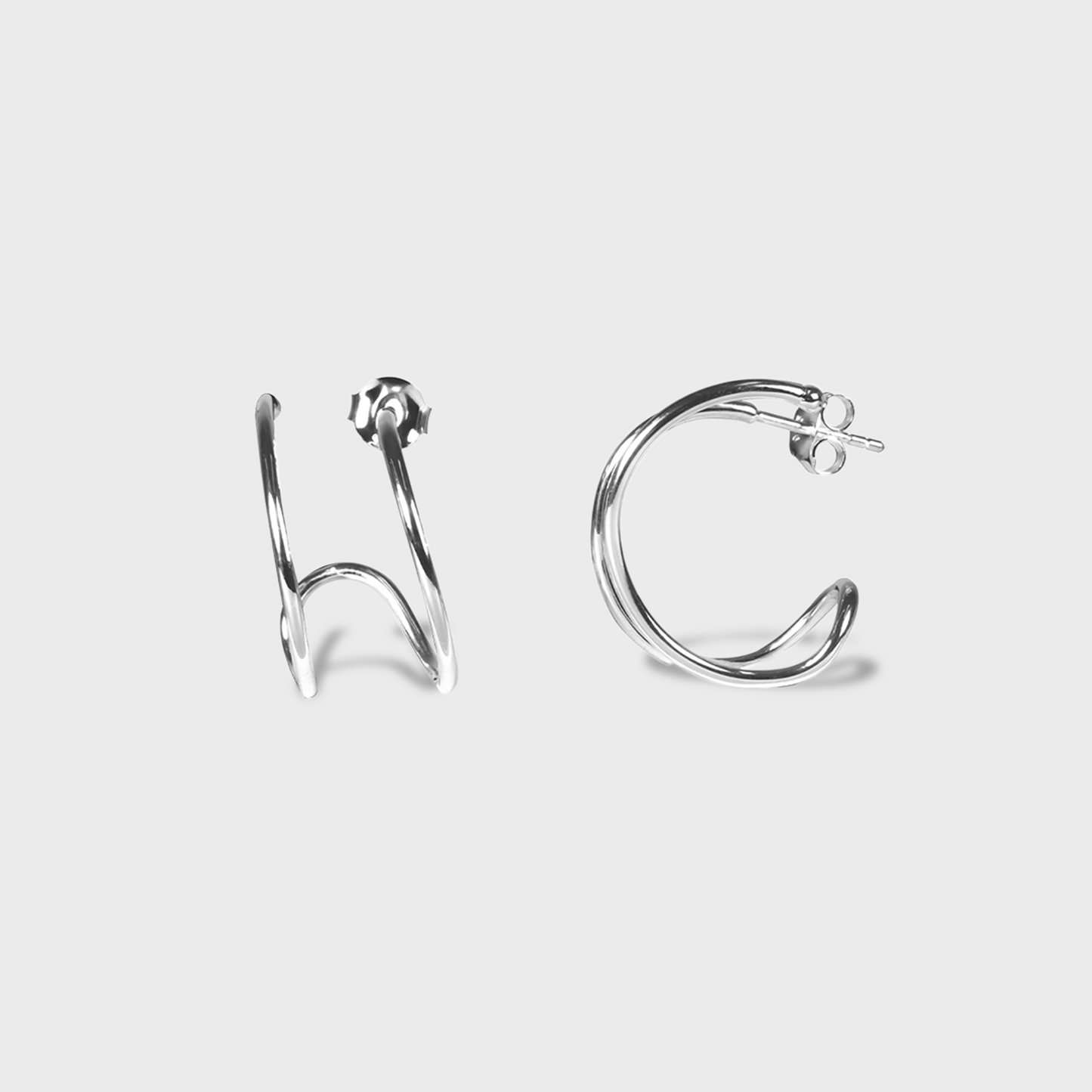 Boucles d'oreilles en forme de double créole en argent 