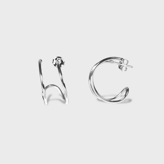 Boucles d'oreilles en forme de double créole en argent 