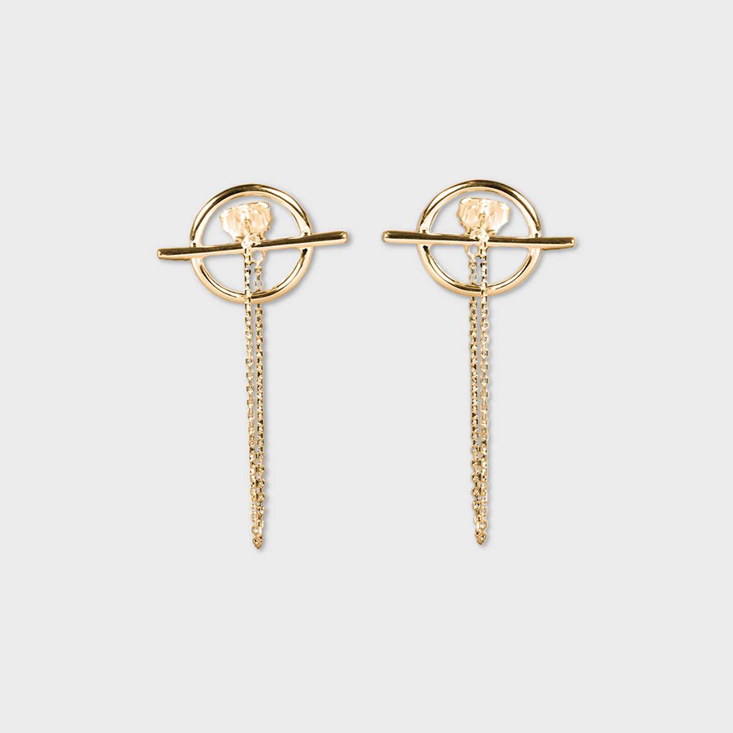 Boucles d'oreilles en forme de planète avec une chaine pendante en plaqué or 