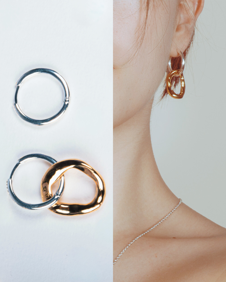 Boucles d'oreilles avec double anneaux en bicolor